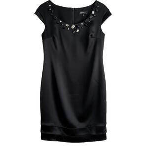 Jones New York Embellished Neck Sheath Dress Black Cocktail Work NWT 4